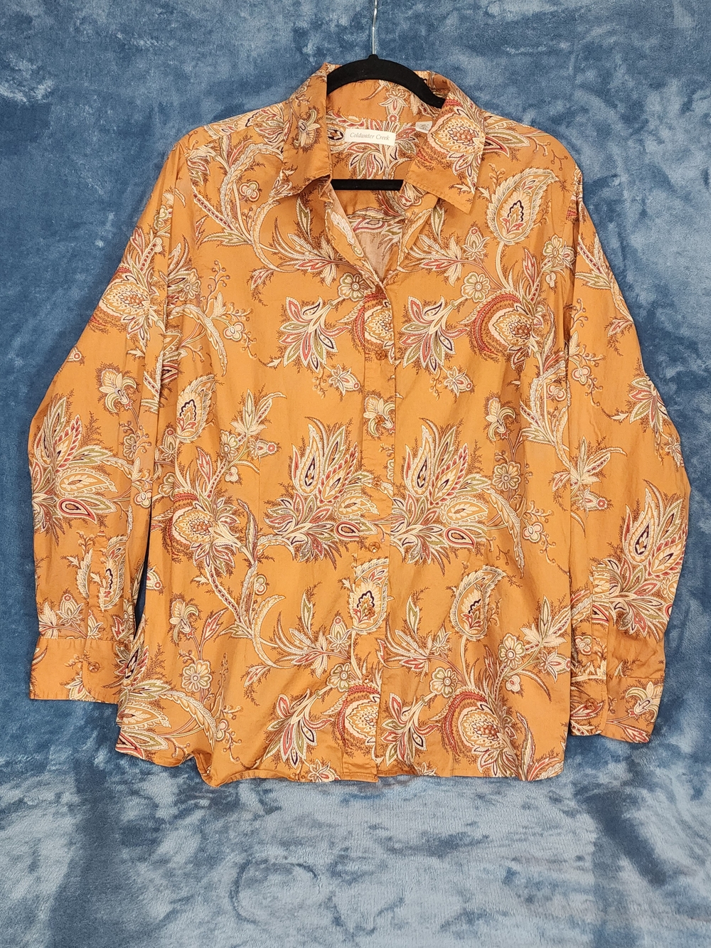 Coldwater Creek Mustard Paisley Button-Up Blouse